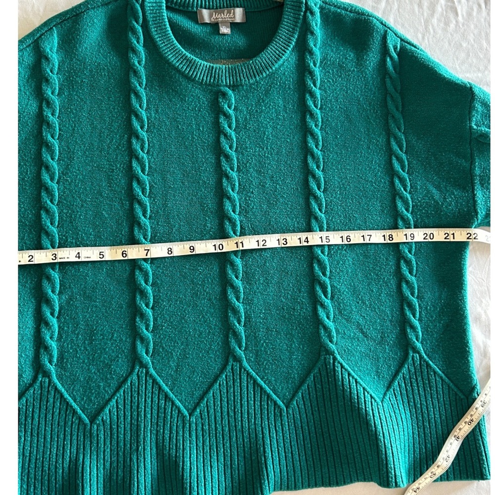 Marled Reunited Clothing Teal Green Cable Knit Bell Sleeve Sweater XL Womens - Picture 4 of 5